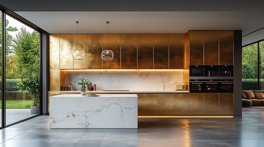 黄金橱柜白石台面