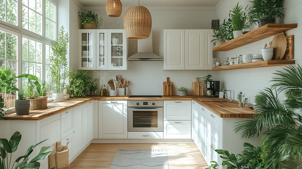 木纹厨柜绿色盆栽