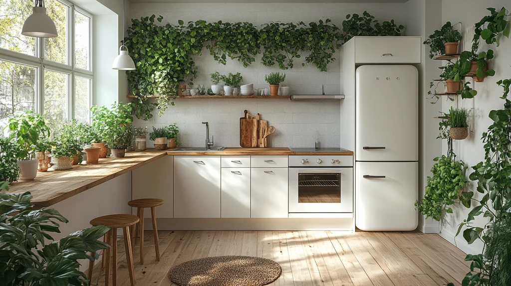 木纹厨柜绿色盆栽