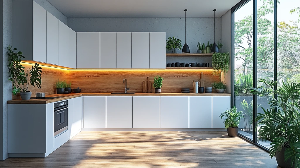 木纹厨柜绿色盆栽