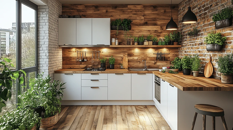 木纹厨柜绿色盆栽