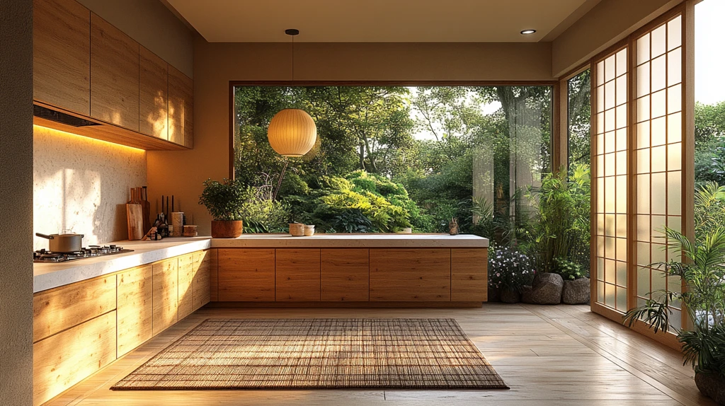 木质橱柜白石台面