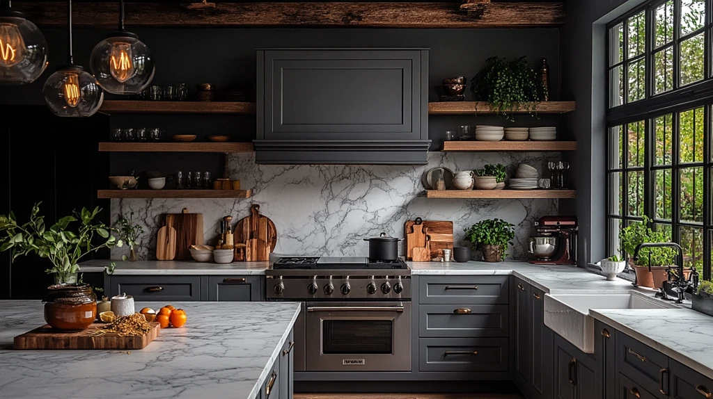 灰色橱柜白色台面