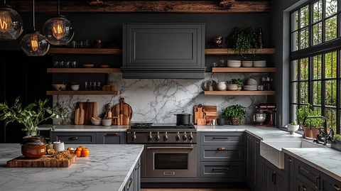 灰色橱柜白色台面