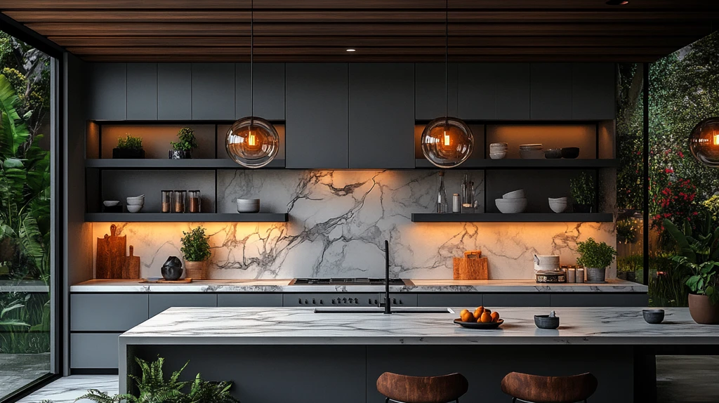 灰色橱柜白色台面