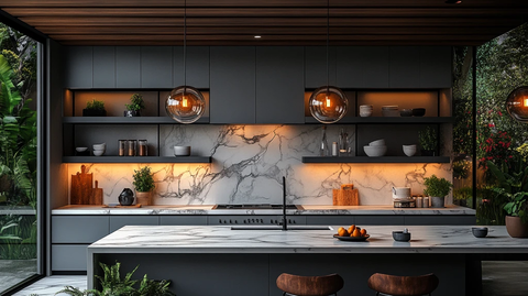 灰色橱柜白色台面