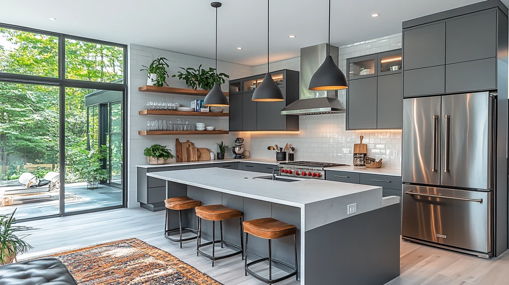 灰色橱柜白色台面