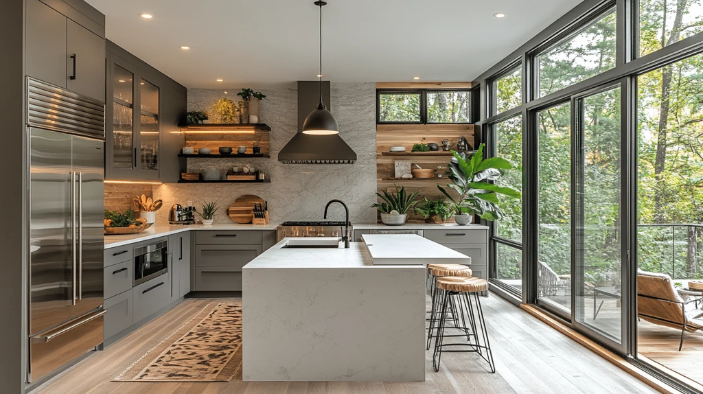 灰色橱柜白色台面