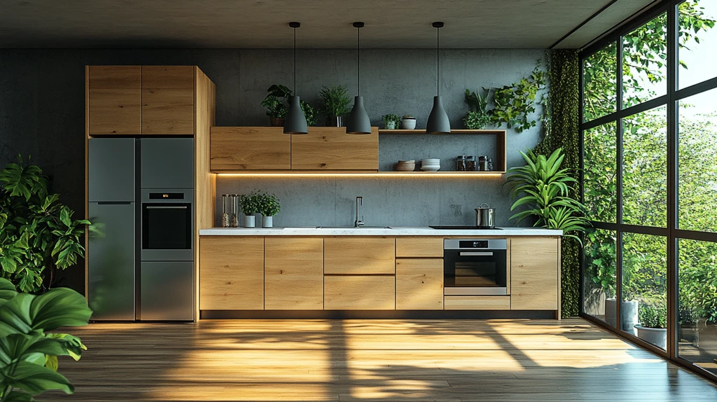 木柜白台绿植厨房