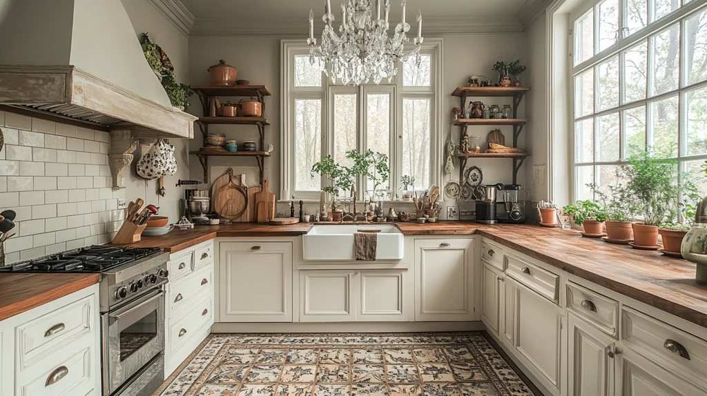 白色橱柜木纹台面