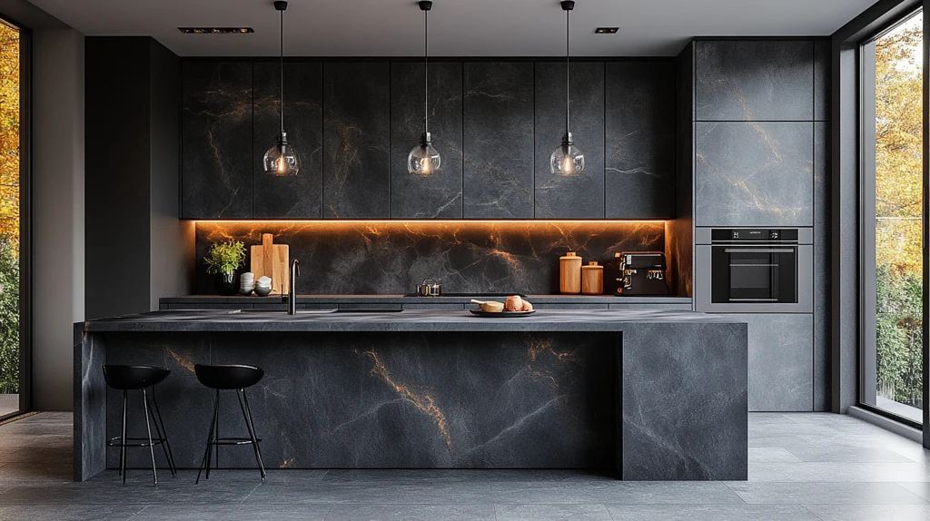 灰色橱柜黑色台面