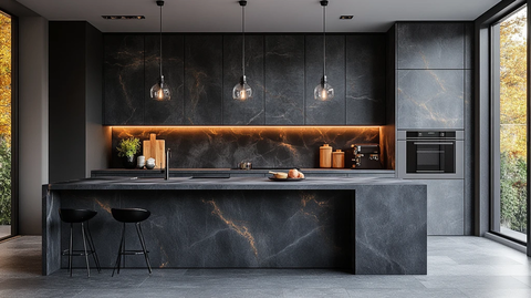 灰色橱柜黑色台面