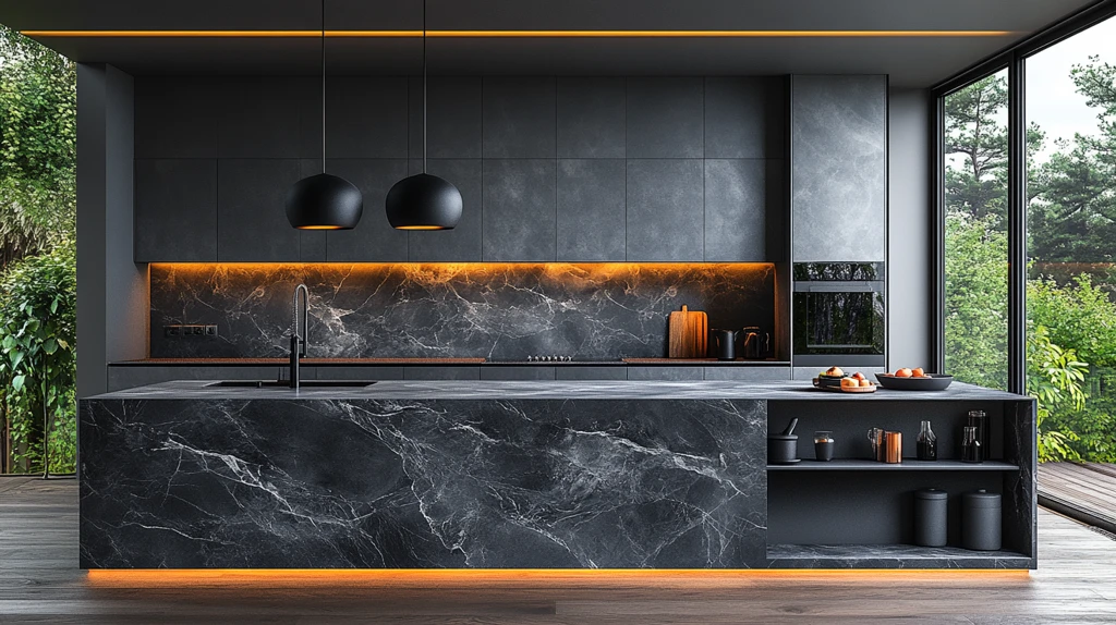 灰色橱柜黑色台面