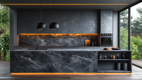 灰色橱柜黑色台面