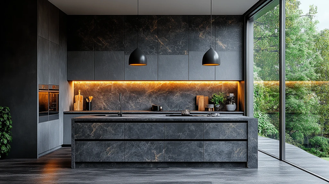 灰色橱柜黑色台面