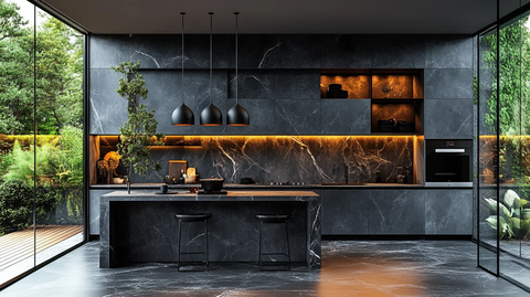 灰色橱柜黑色台面