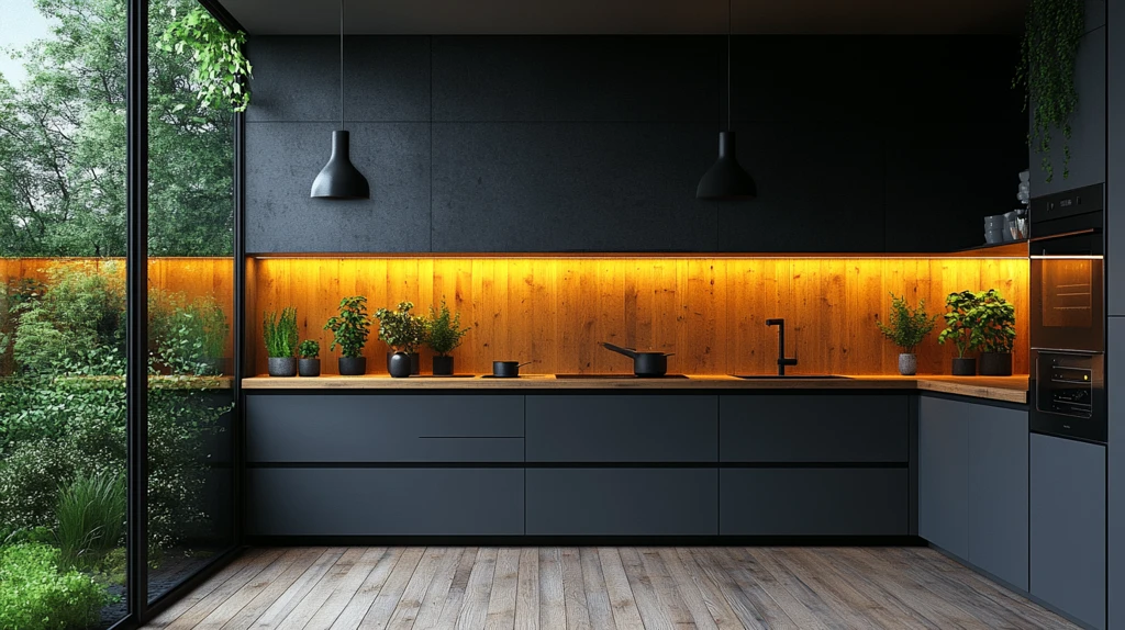 灰色橱柜木纹台面