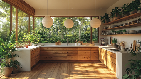 木柜白台纸灯绿植