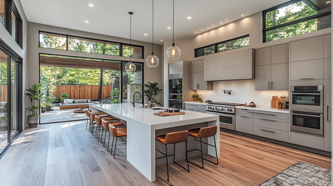 灰柜白石台岛式厨房