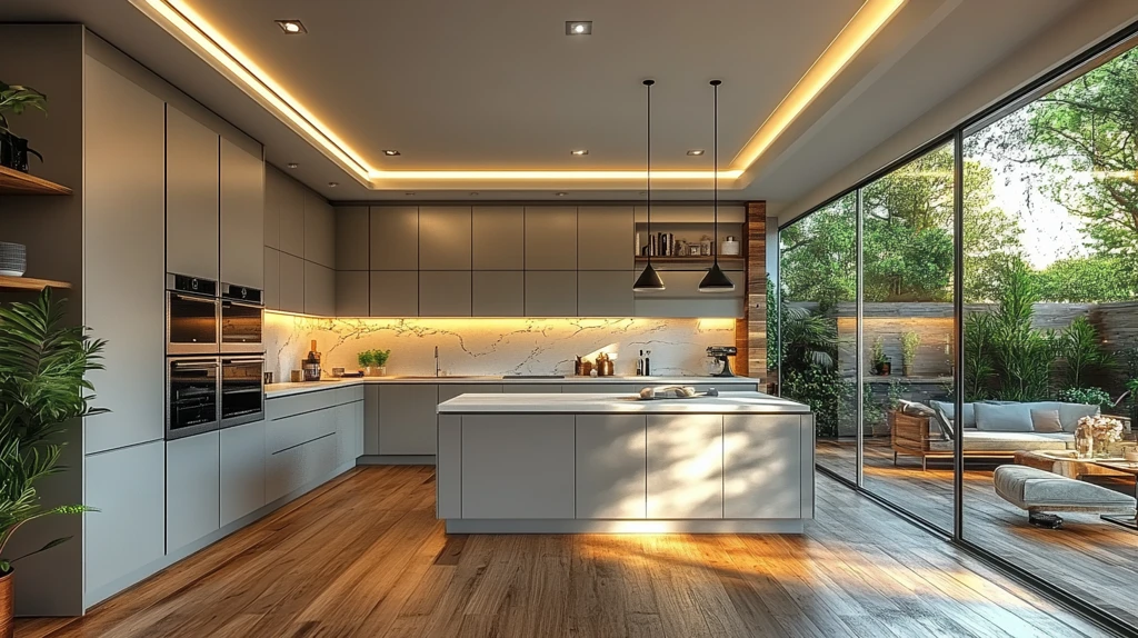 灰柜白石台岛式厨房