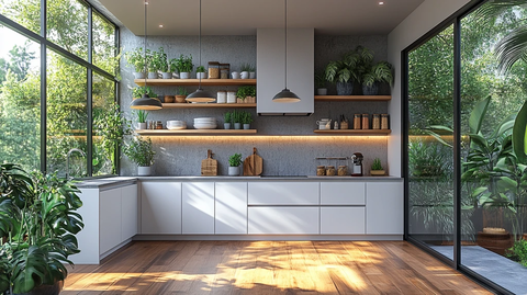 白色橱柜灰色台面