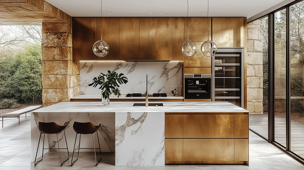 金色橱柜白色台面