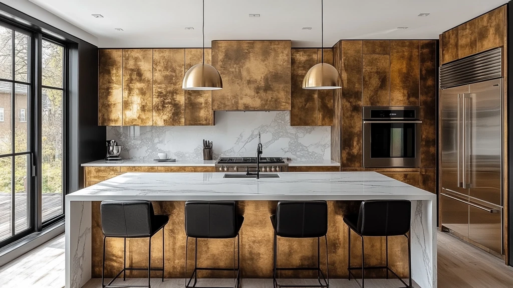 金色橱柜白色台面