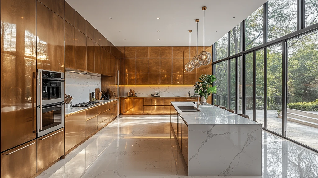 金色橱柜白色台面