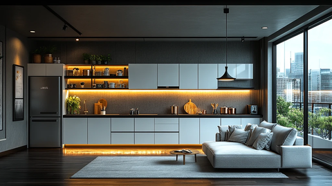 白色橱柜黑色台面