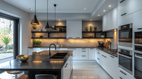 白色橱柜黑色台面