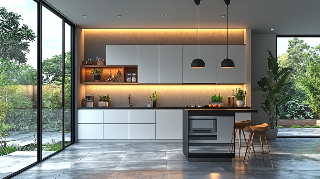 白色橱柜黑色台面