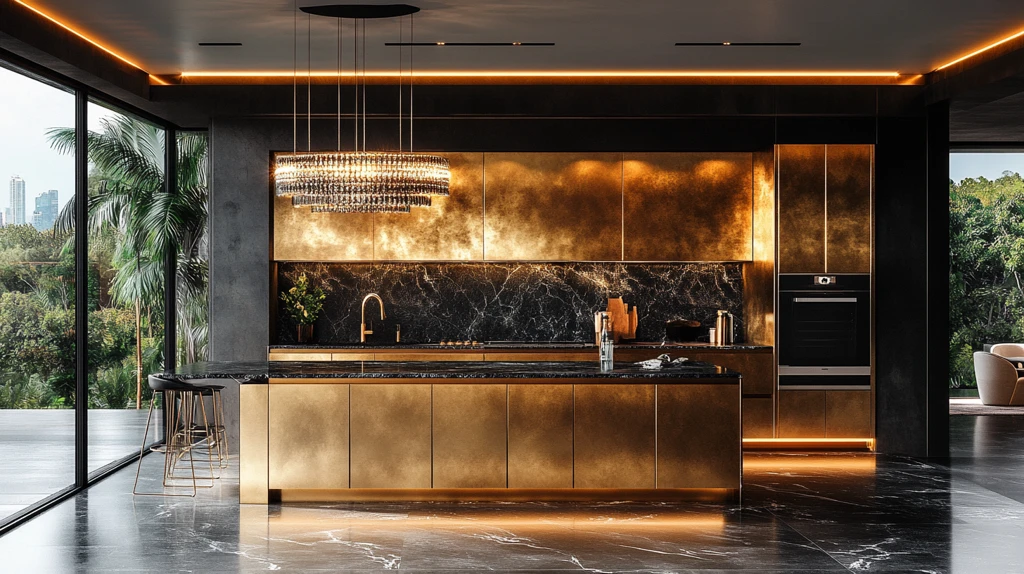 金色橱柜黑石台面