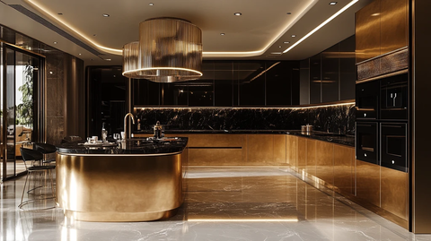 金色橱柜黑石台面