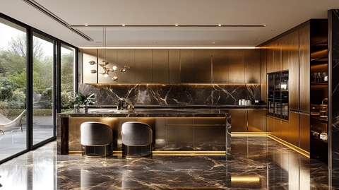 金色橱柜黑石台面