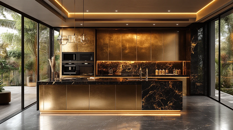 金色橱柜黑石台面