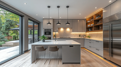 灰色柜台白色台面