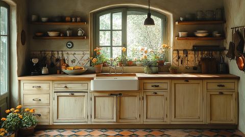 木纹橱柜花卉装饰