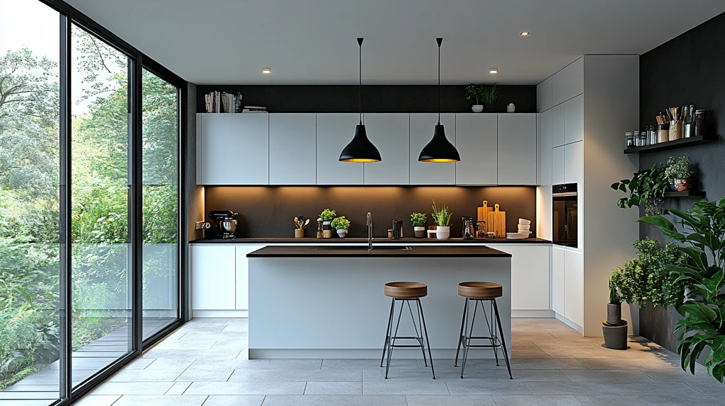 白色橱柜黑色台面