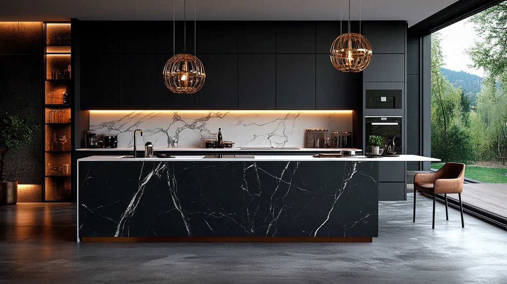 黑色橱柜白色台面