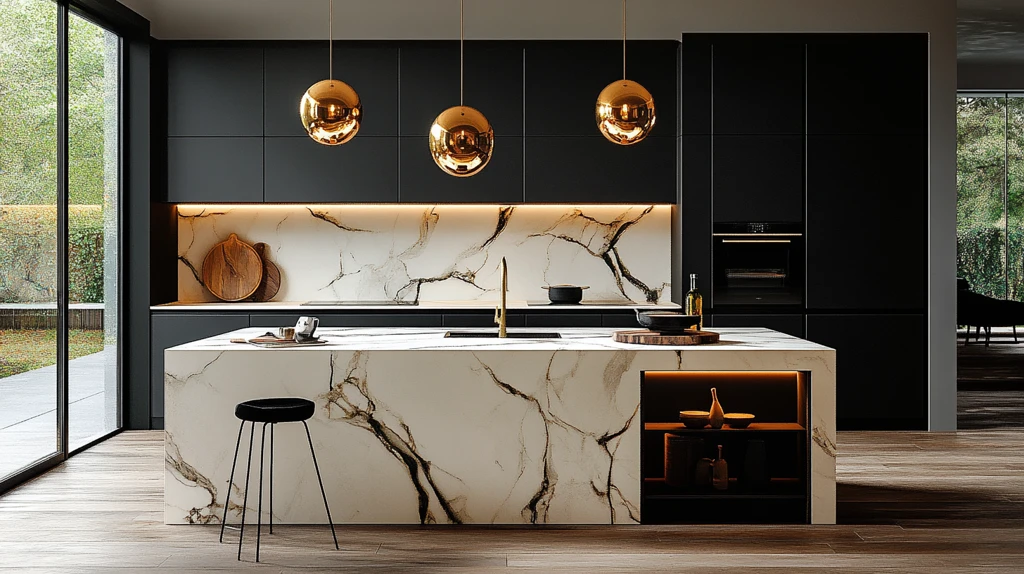 黑色橱柜白色台面