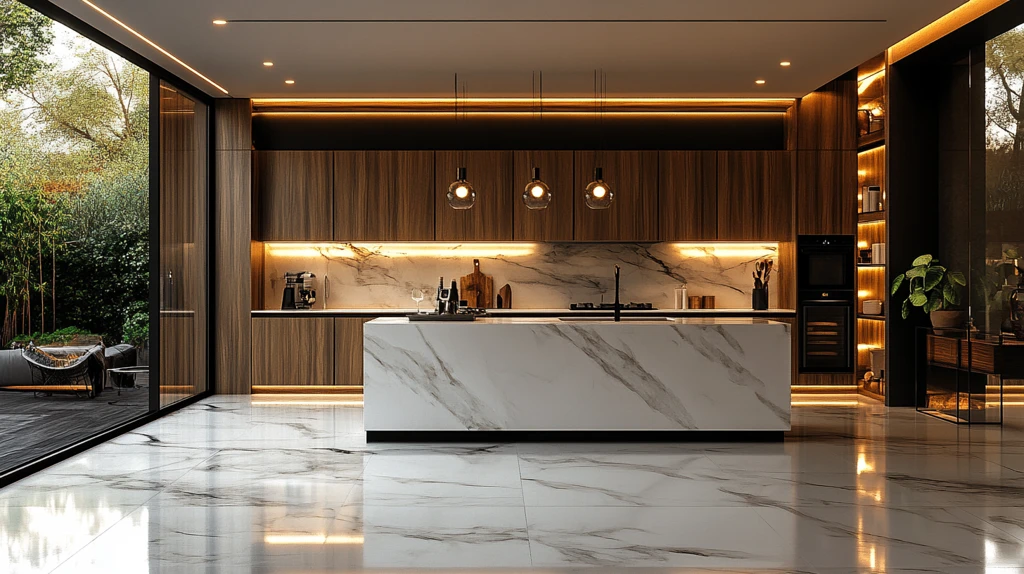 金色橱柜白色台面