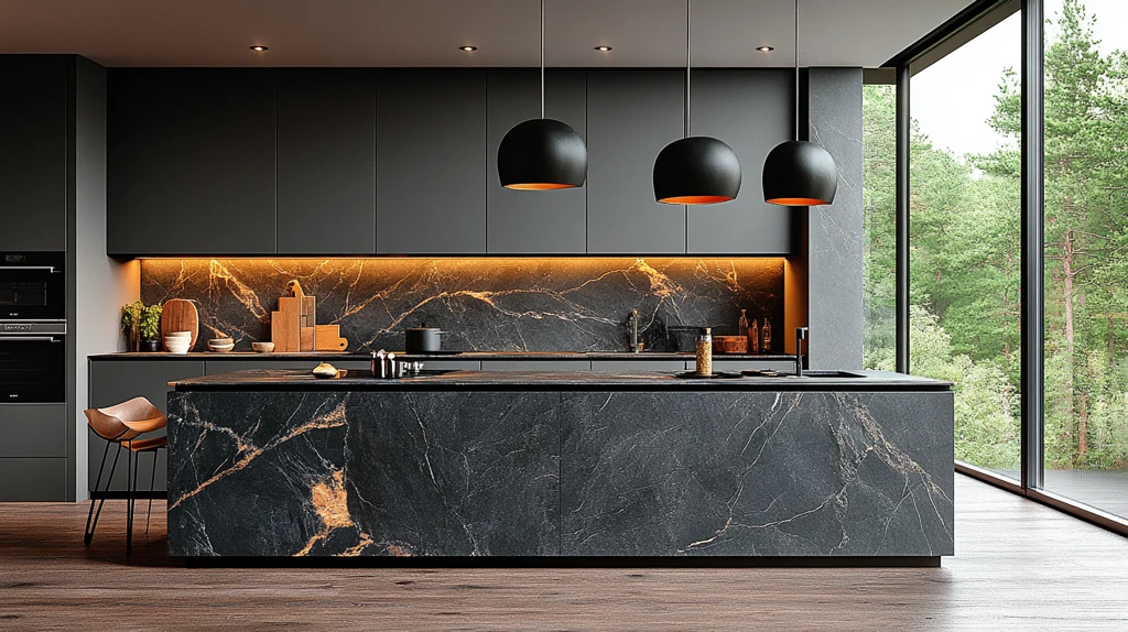 灰色橱柜黑色台面