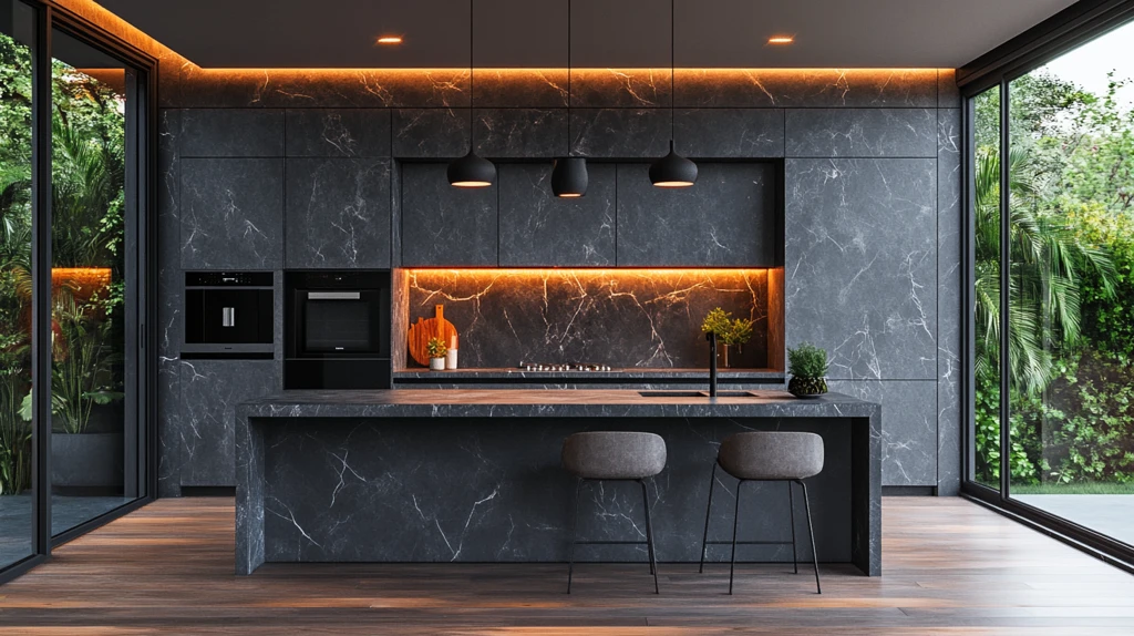 灰色橱柜黑色台面