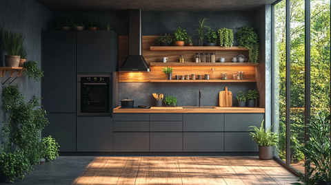 木纹橱柜绿植厨房