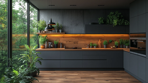 木纹橱柜绿植厨房