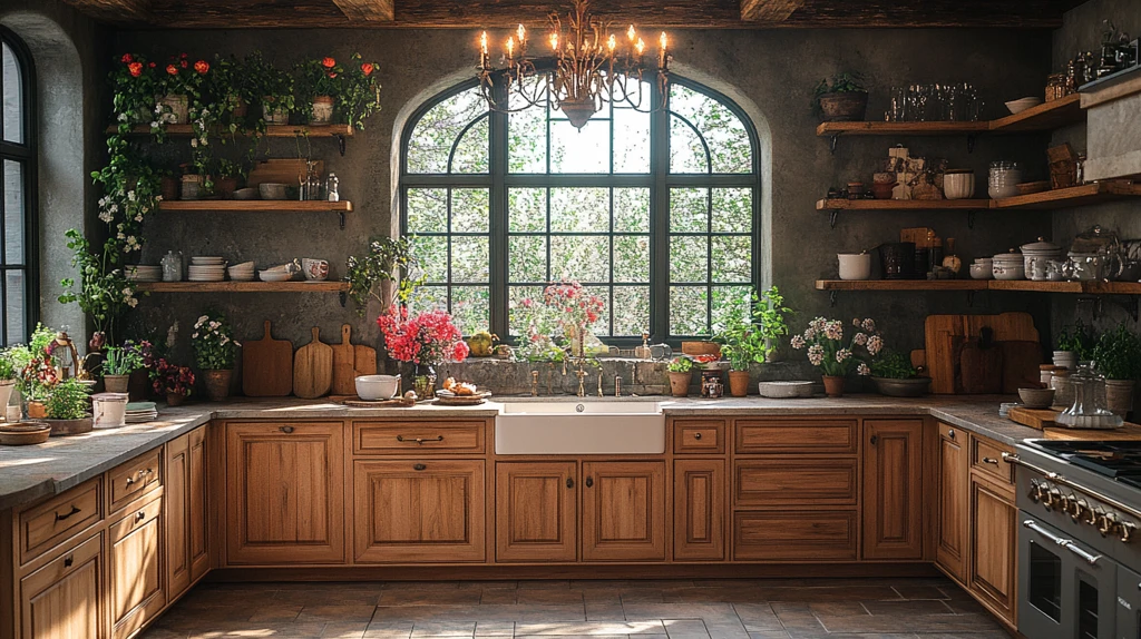 乡村厨房轻木柜花饰