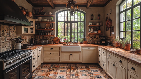 木纹柜台花卉装饰