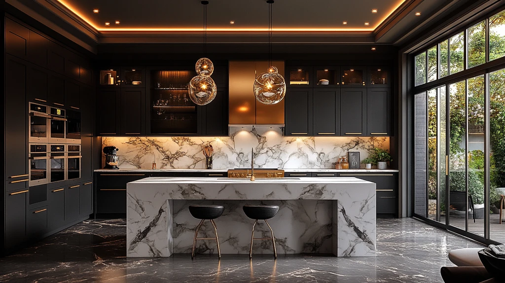 黑色橱柜金色把手