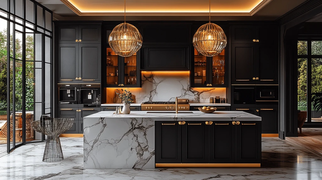 黑色橱柜金色把手