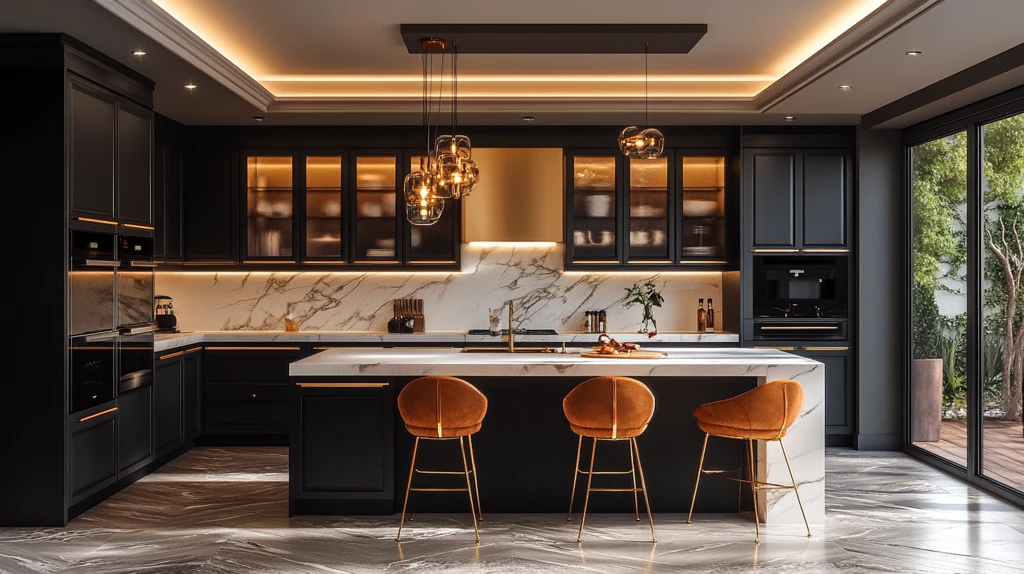 黑色橱柜金色把手